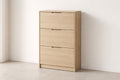 Zapatero de 3 cajones con chapa de madera de roble, unidad de almacenamiento de 105x80x28cm