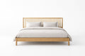 Solid Oak Bed Frame with Slatted Headboard Beige Fabric Upholstered