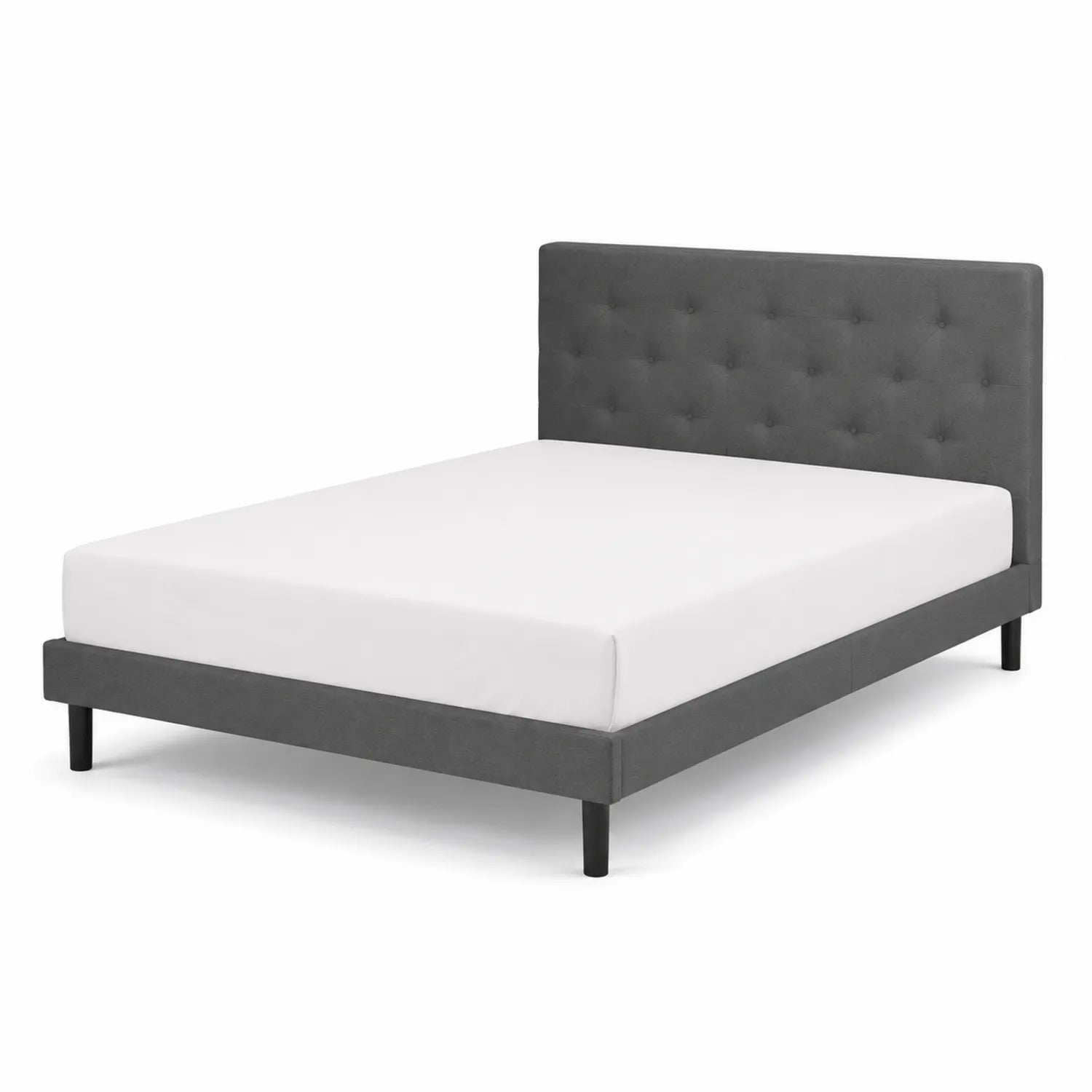 Lit double en bois avec rembourrage en tissu gris 200x160 cm