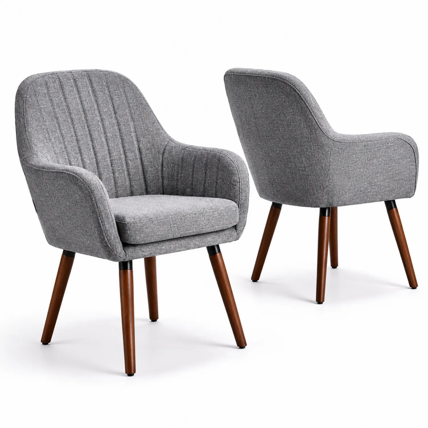 Lot de 2 fauteuils en tissu polyester gris avec pieds en bois