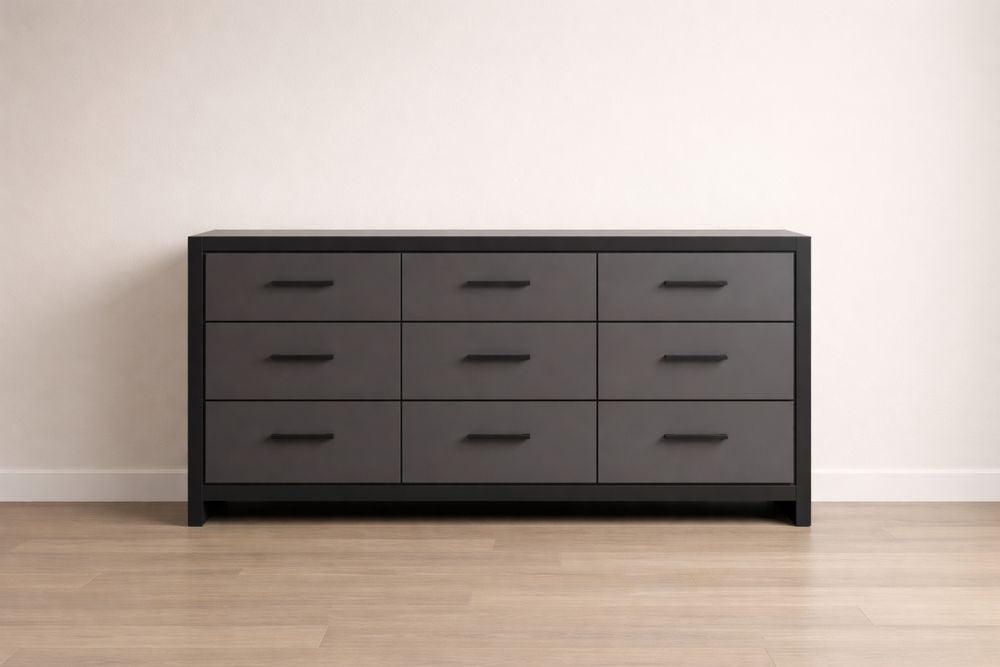 Black Engineered Wood 9-Drawer Dresser 150cm x 40cm x 80cm