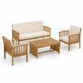 Ensemble de salon de jardin en bois d'acacia avec coussins crème