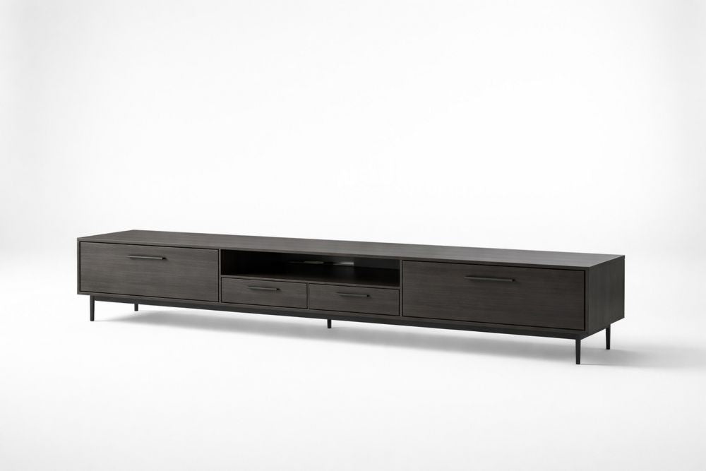 Dark Wood TV Stand Media Console with Drawers and Shelves
