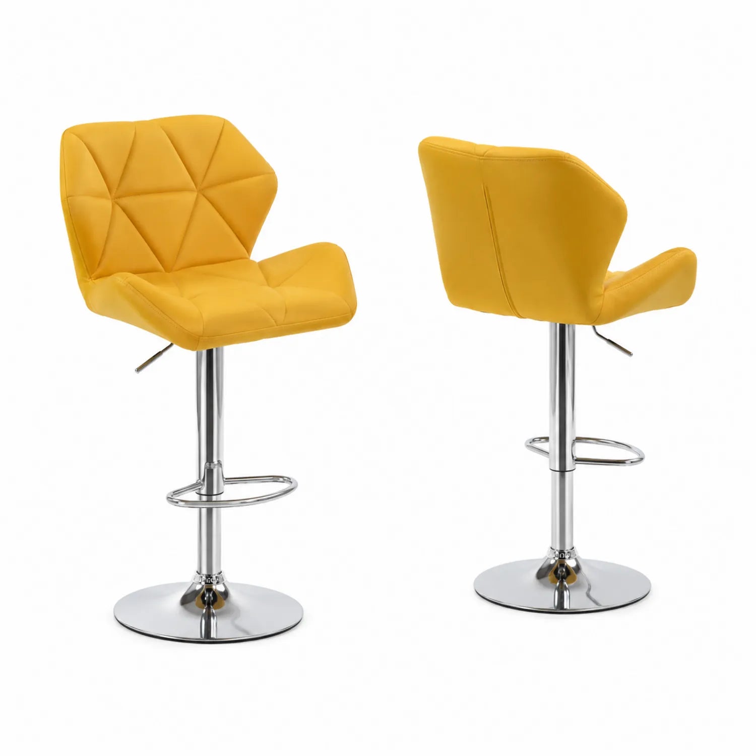 Tabouret de bar en cuir synthétique jaune avec base en chrome