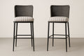 Set of 2 Metal Bar Stools with Synthetic Wicker Back and Striped Cushions