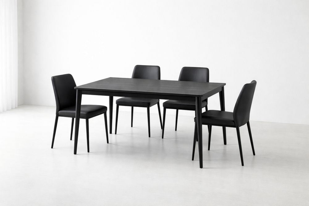 Juego de comedor de metal con 4 sillas de cuero sintético - Negro