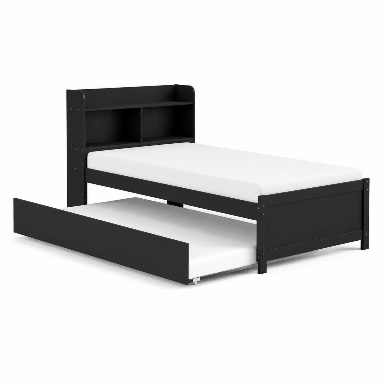 Lit simple en bois avec rangement intégré noir 200x90 cm