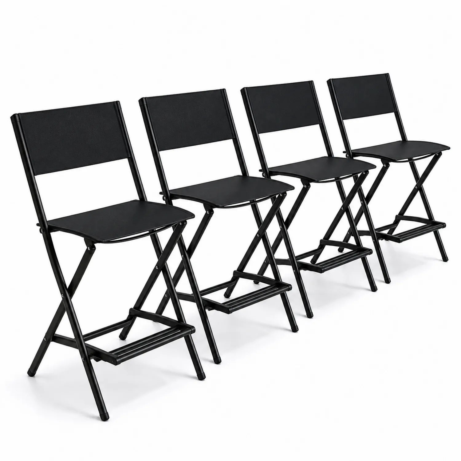 Chaises de bar pliantes en métal noir, ensemble de 4, hauteur d'assise 75 cm