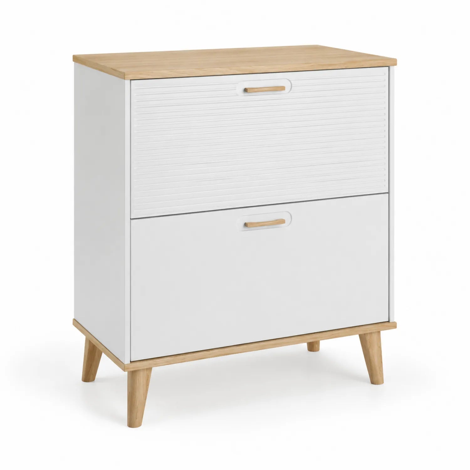 Meuble à Chaussures en Bois MDF Blanc/Naturel avec 2 Portes