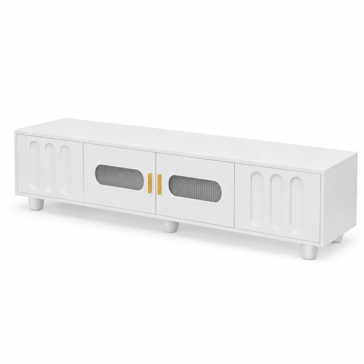 Meuble TV bas en bois MDF avec portes en verre cannelé