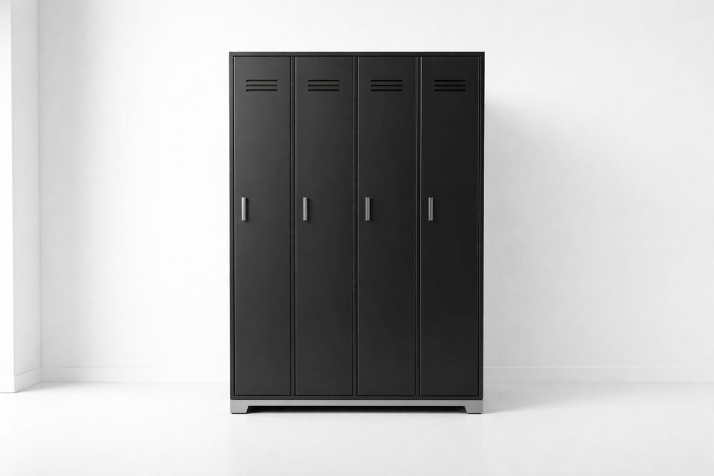 Taquilla de acero negra, armario de 4 puertas