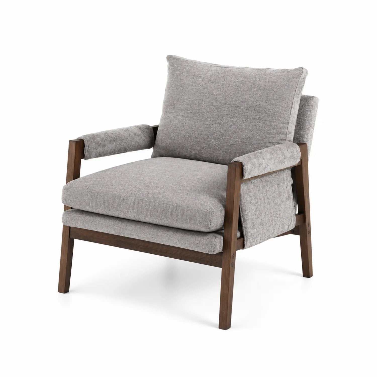 Fauteuil en bois avec coussins en tissu gris