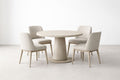 Round Dining Table Set with Beige Upholstered Chairs and Wood Frame