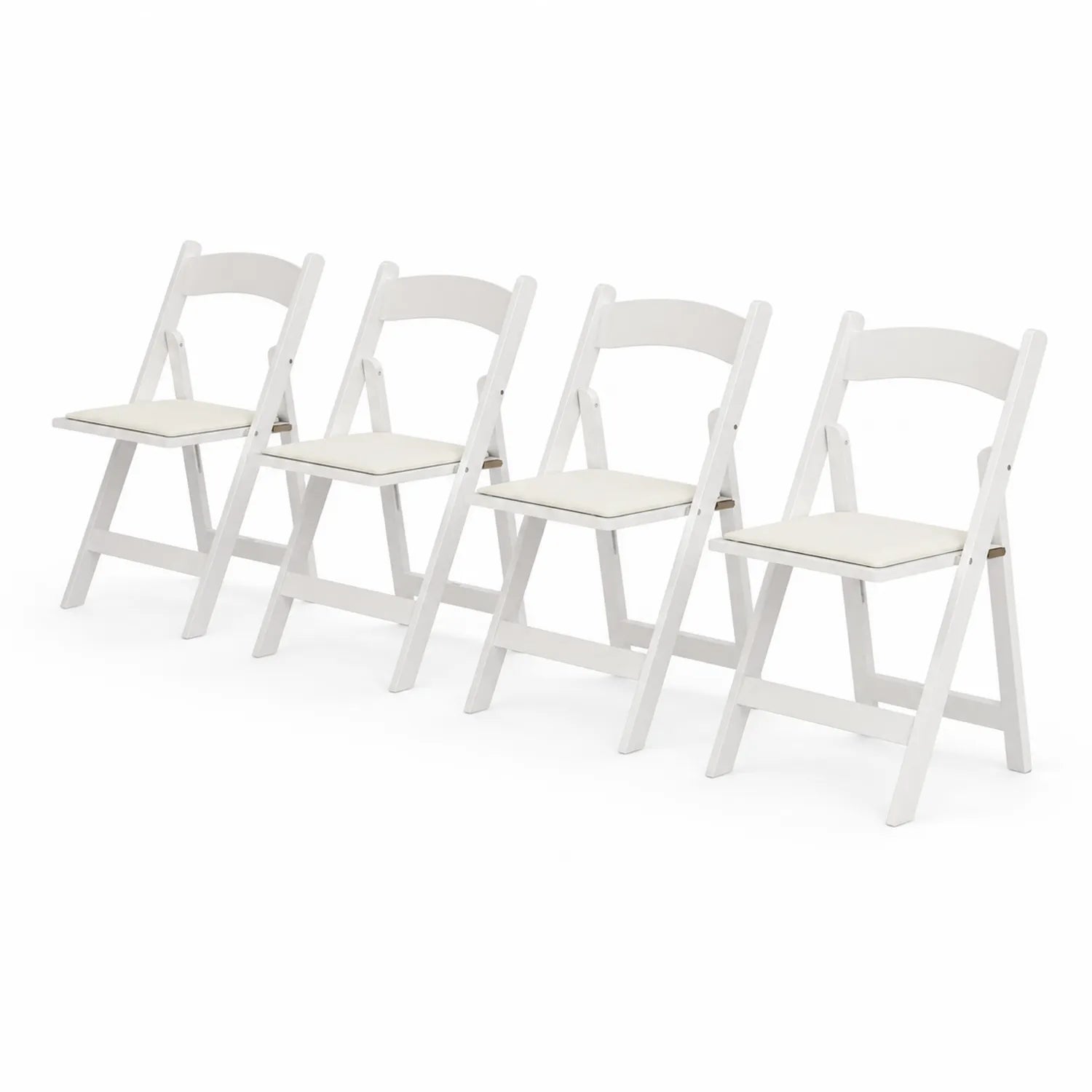 Lot de 4 chaises pliantes en bois avec assise en polyester blanc