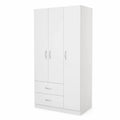 Armoire 3 Portes avec Tiroirs en Panneau de Particules Blanc