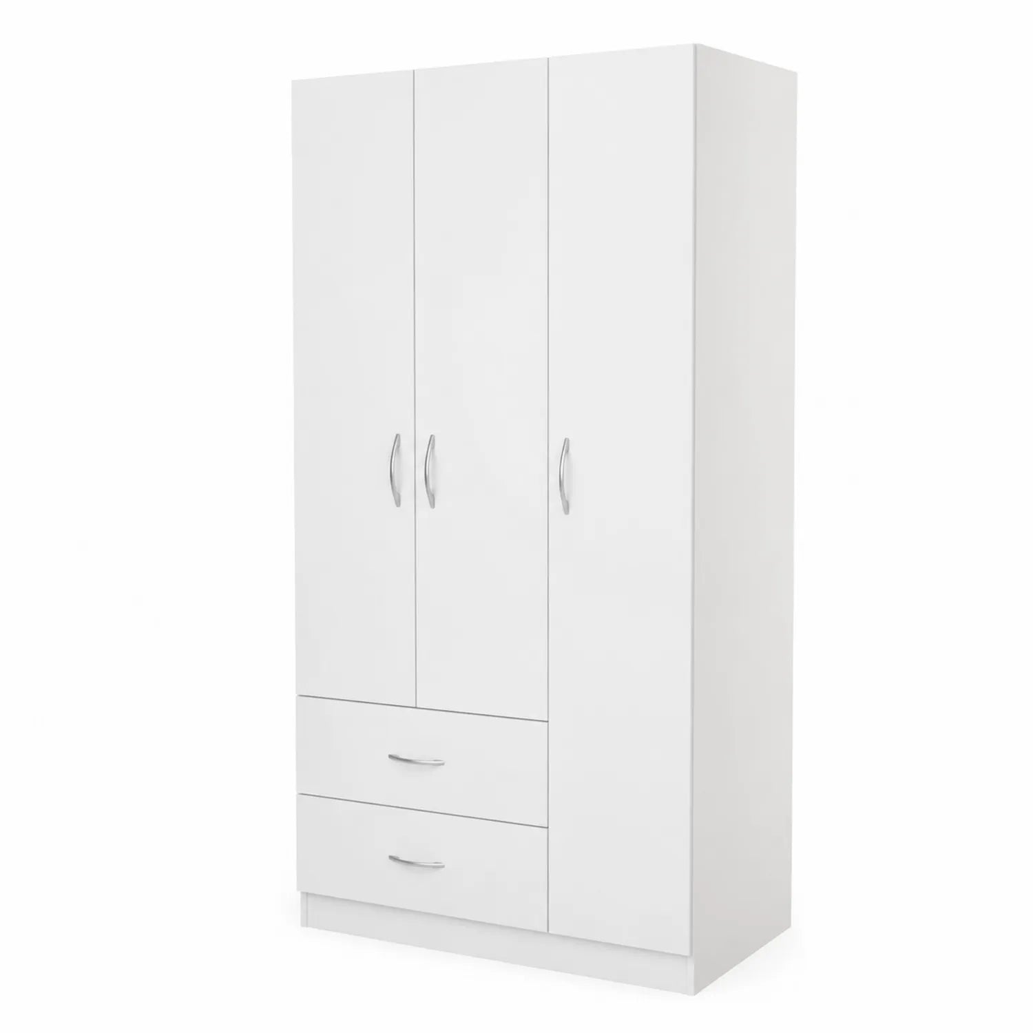 Armoire 3 Portes avec Tiroirs en Panneau de Particules Blanc