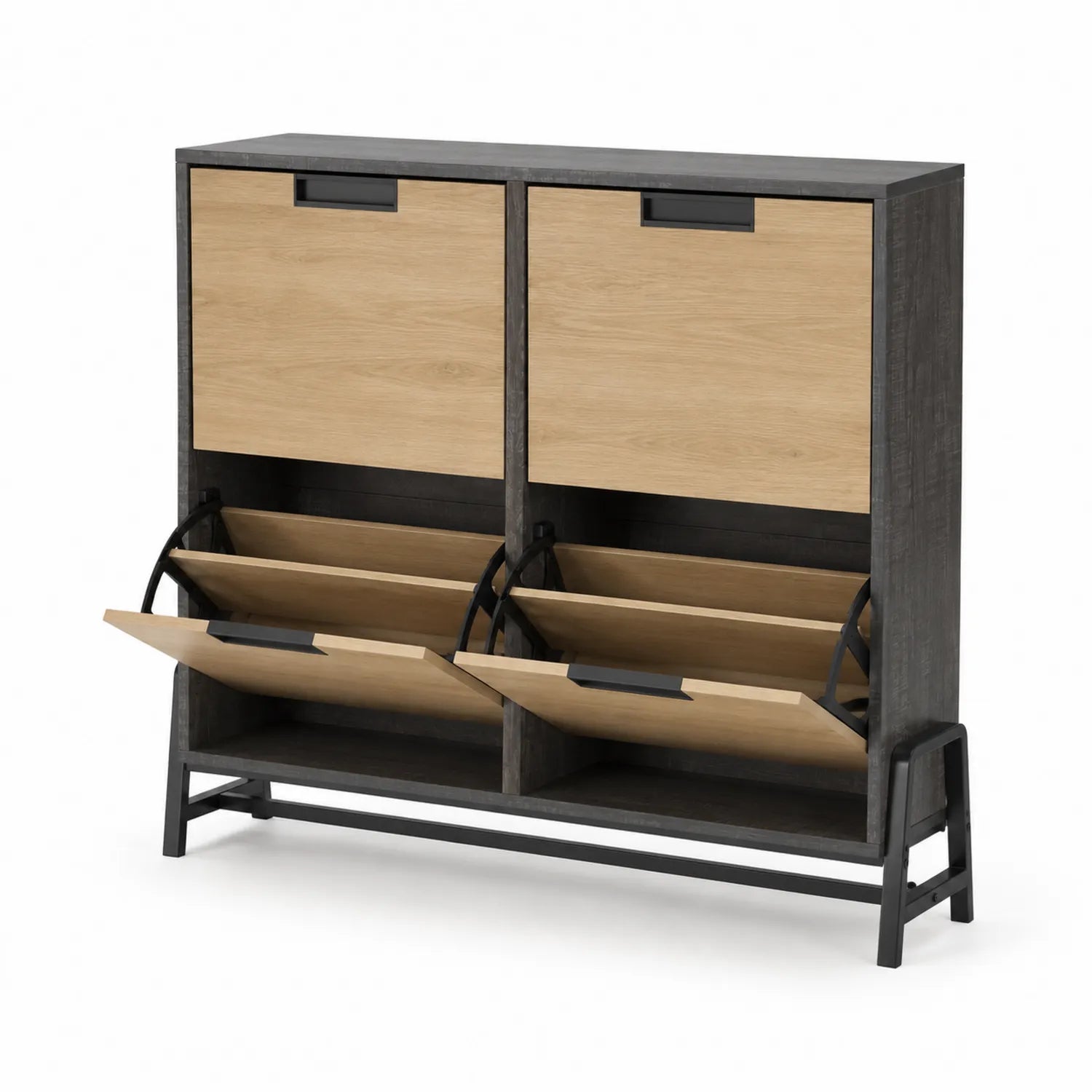 Meuble à chaussures 2 tiroirs basculants en bois et métal