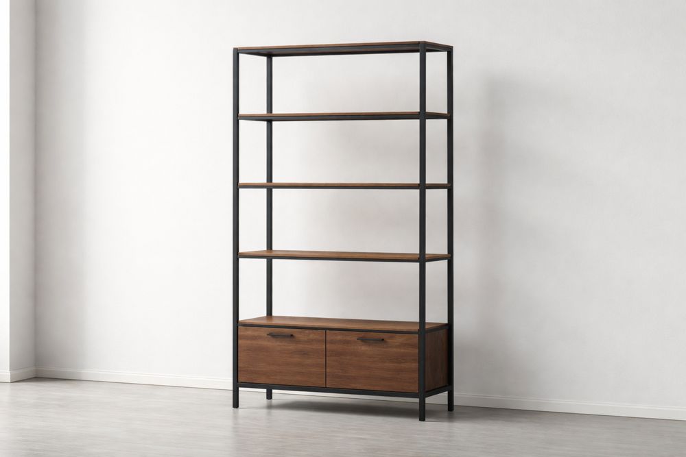 Wood and Metal Bookcase with Storage
