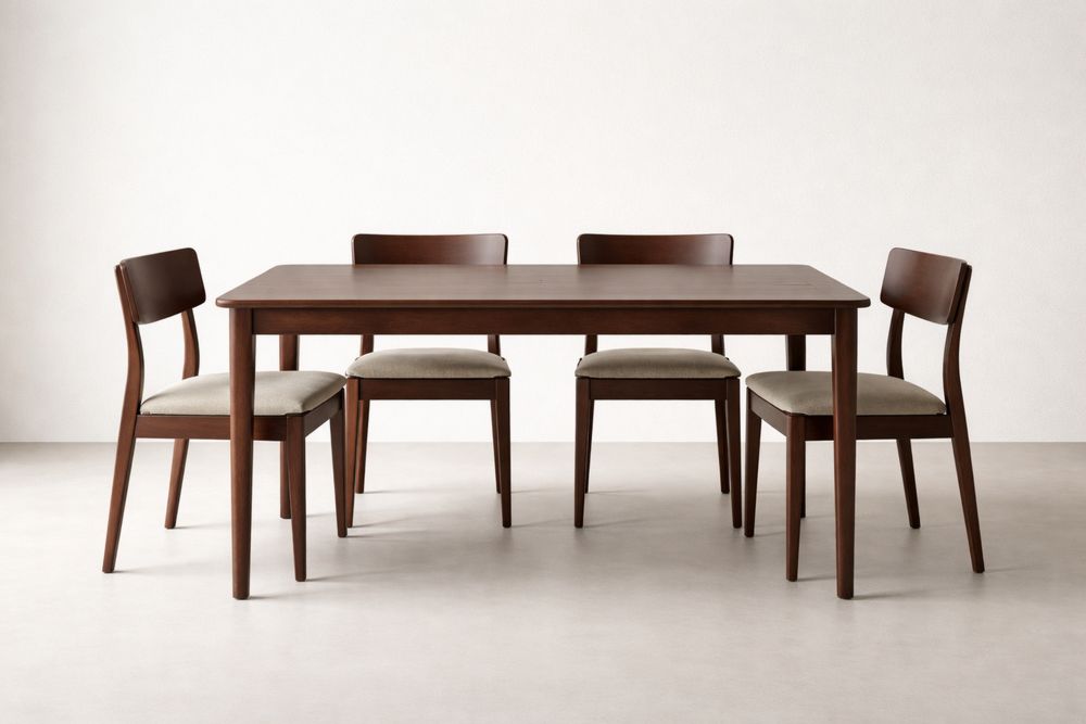 Wood Dining Table Set with 4 Upholstered Chairs