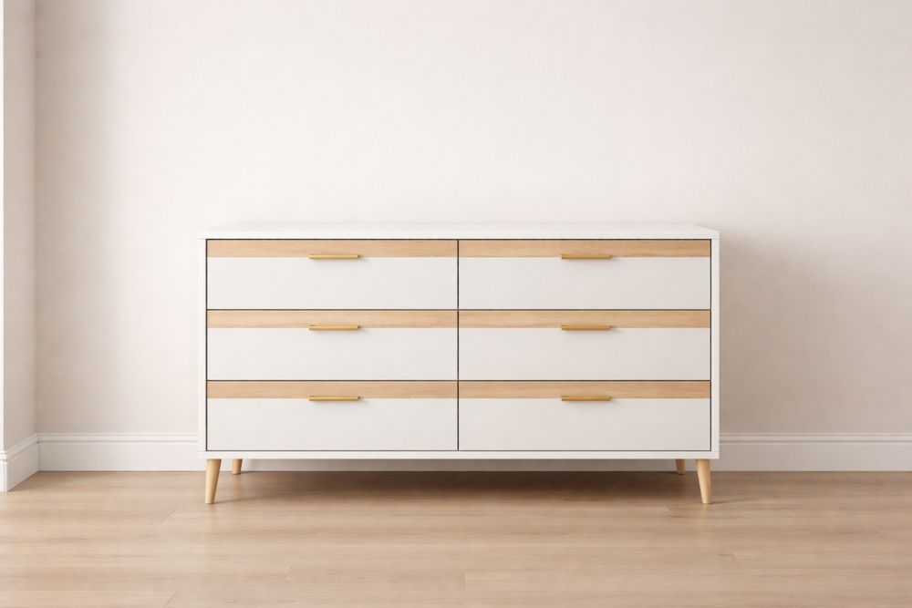 MDF and Oak Veneer Six-Drawer Dresser