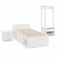 Cama de Madera con Almacenamiento y Mesita de Noche y Armario Blanco