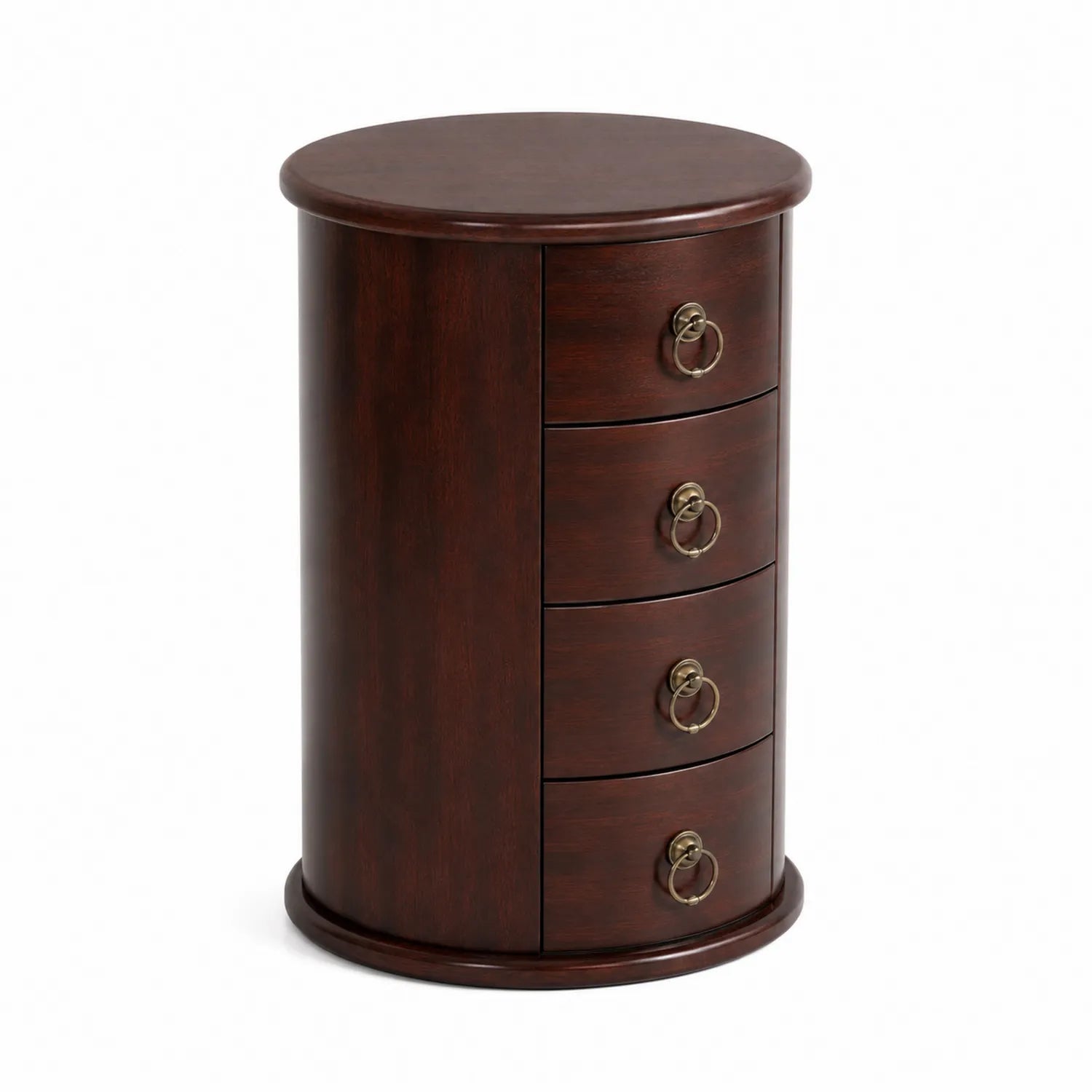 Table de chevet ronde en bois avec 4 tiroirs en métal Marron foncé