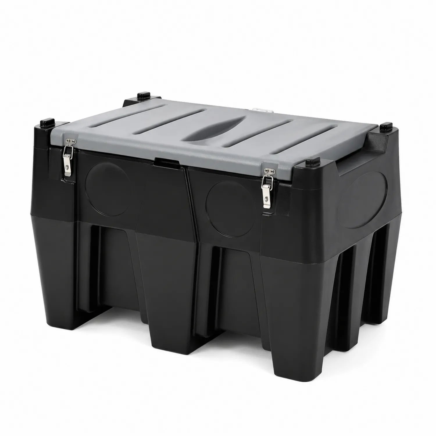 Coffre de rangement en plastique noir et gris avec serrure
