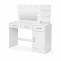 Tocador de madera con espejo LED y almacenamiento, blanco