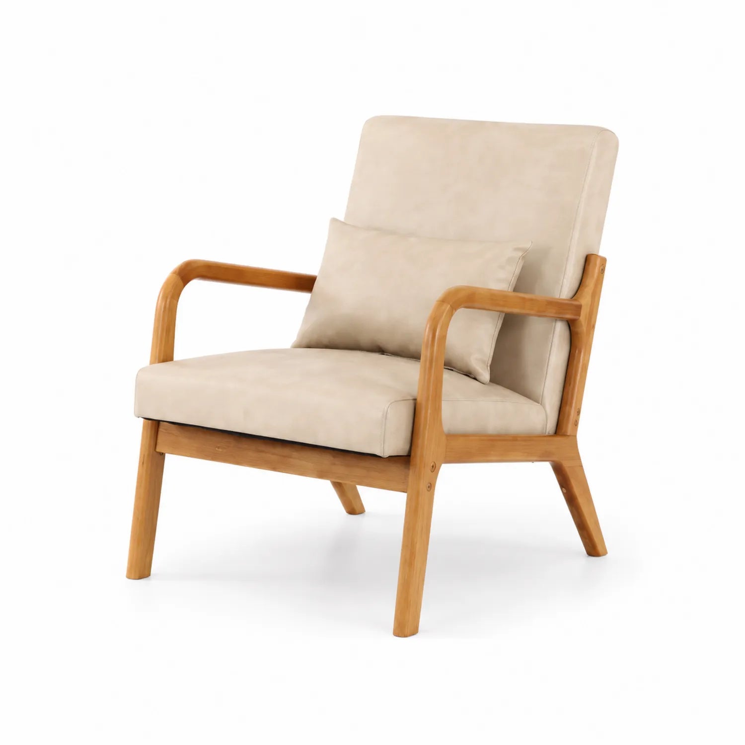 Chaise en bois avec coussin en cuir synthétique beige