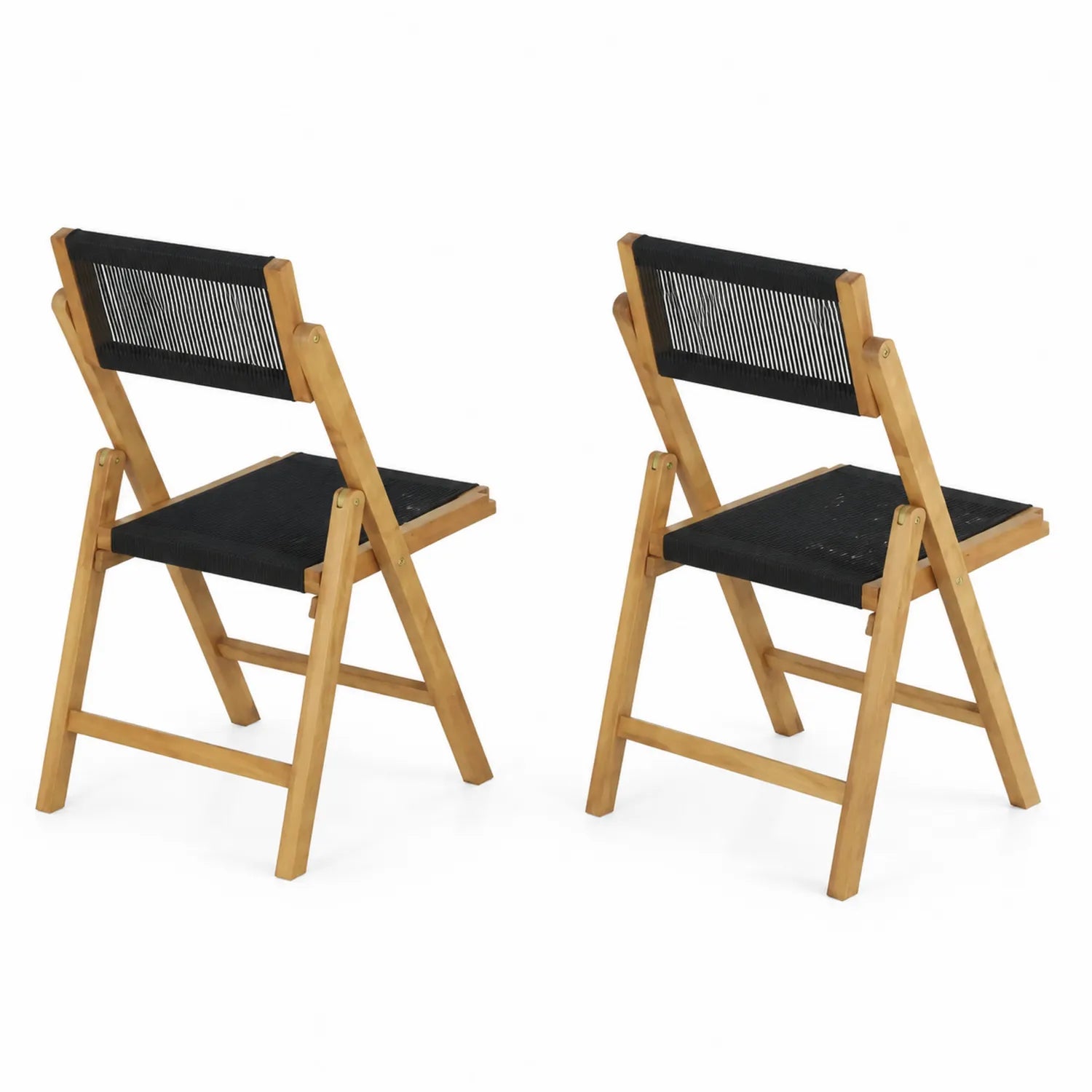 Lot de 2 chaises pliantes en bois et corde noire