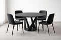 Black Round Dining Table Set with Four Upholstered Chairs and Metal Base