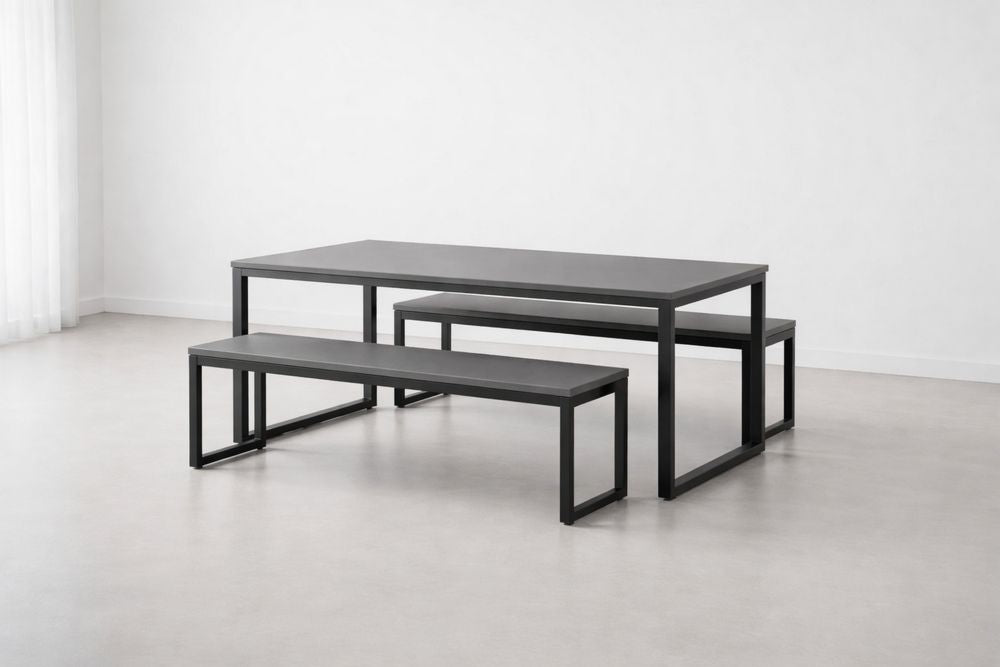 Black Metal Dining Table Set with Benches
