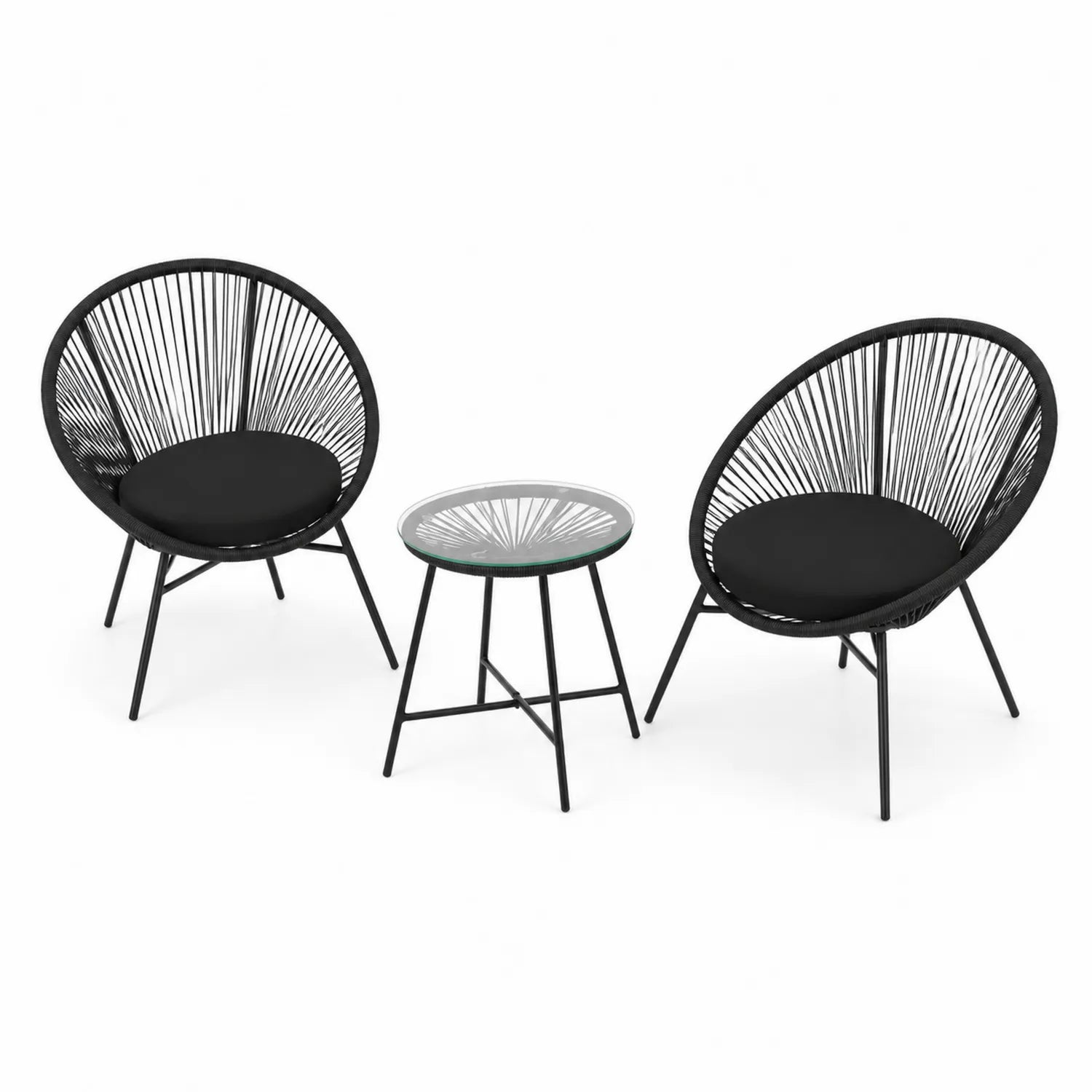 Ensemble de Chaises et Table en Métal et Verre Noir