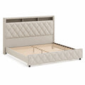Cama doble de madera con cabecero de polipiel beige 200x160 cm