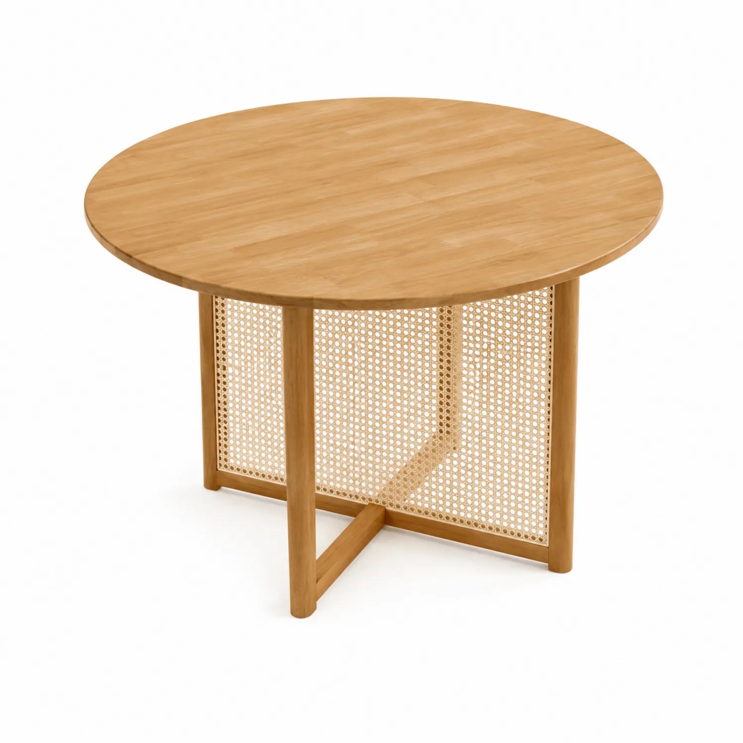 Table ronde en bois avec base en rotin 120 cm