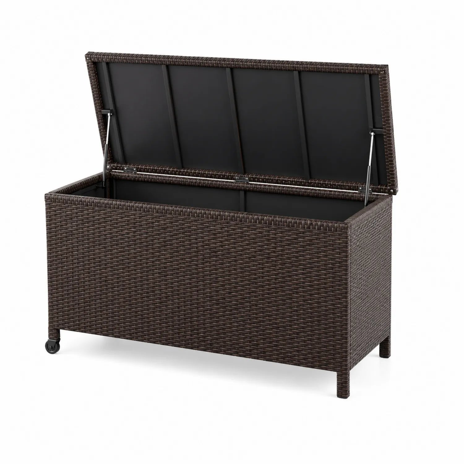 Coffre de rangement en osier synthétique avec cadre en acier 120x50x60 cm