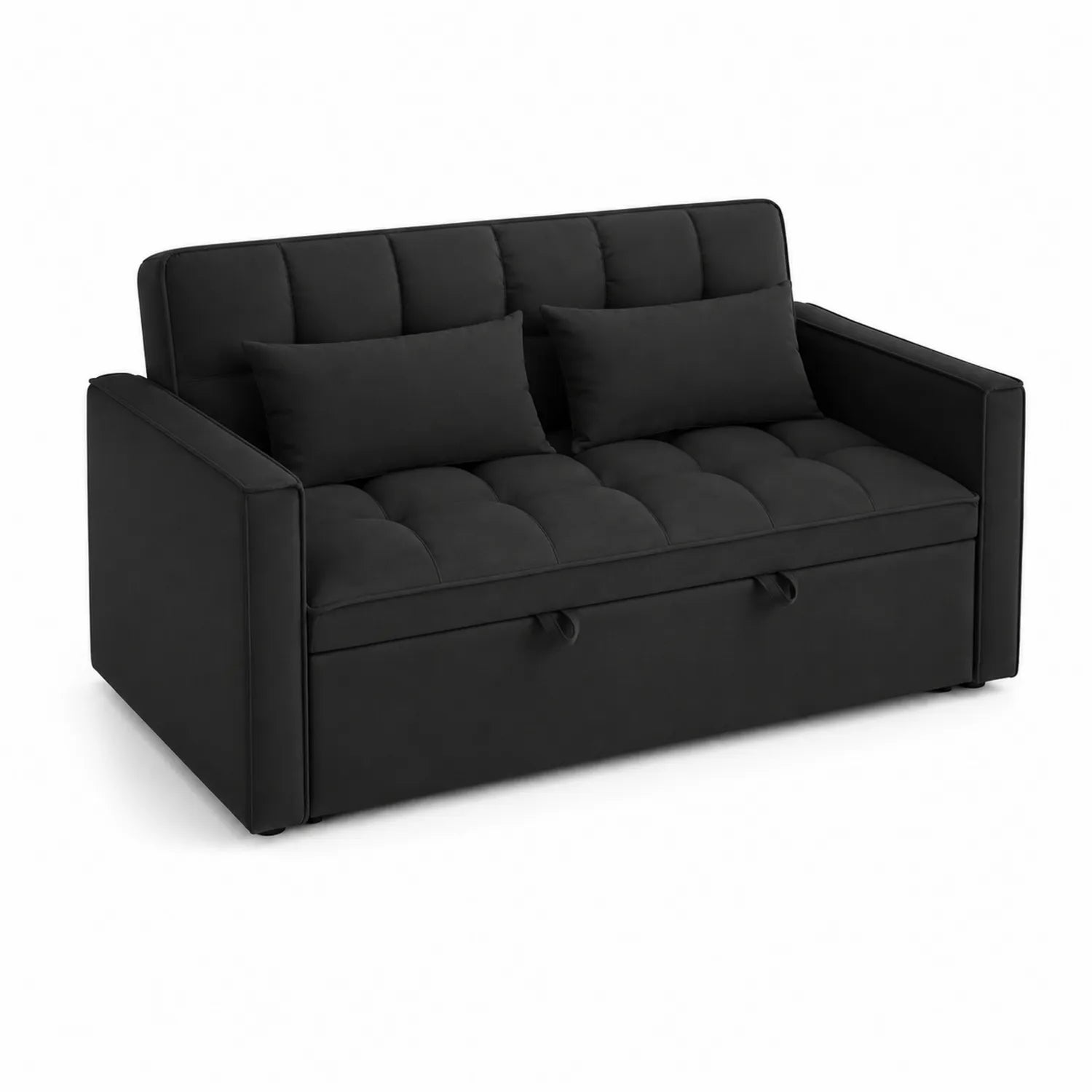 Canapé convertible 2 places en tissu Noir avec coussins
