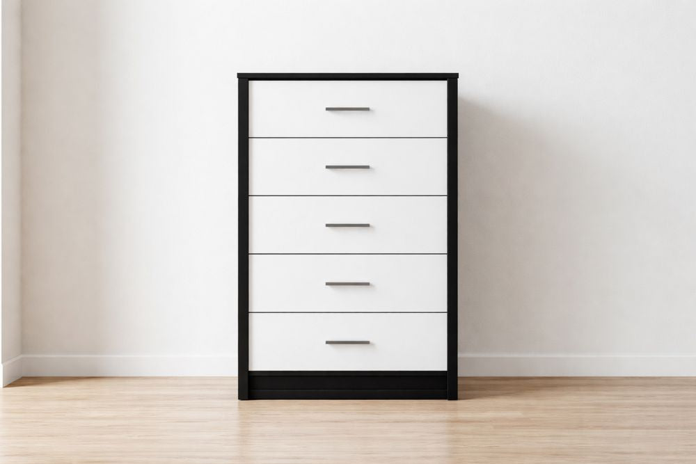 Black and White Five-Drawer MDF Dresser