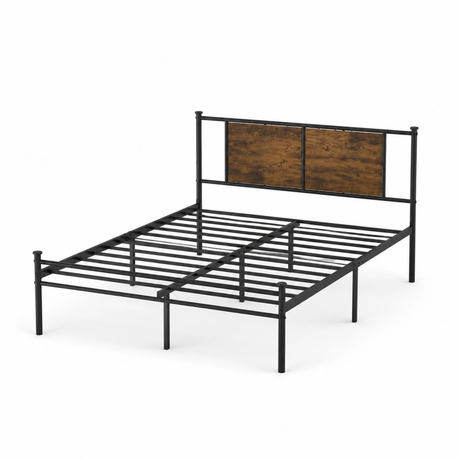 Lit double en métal et bois noir/marron 200x140 cm
