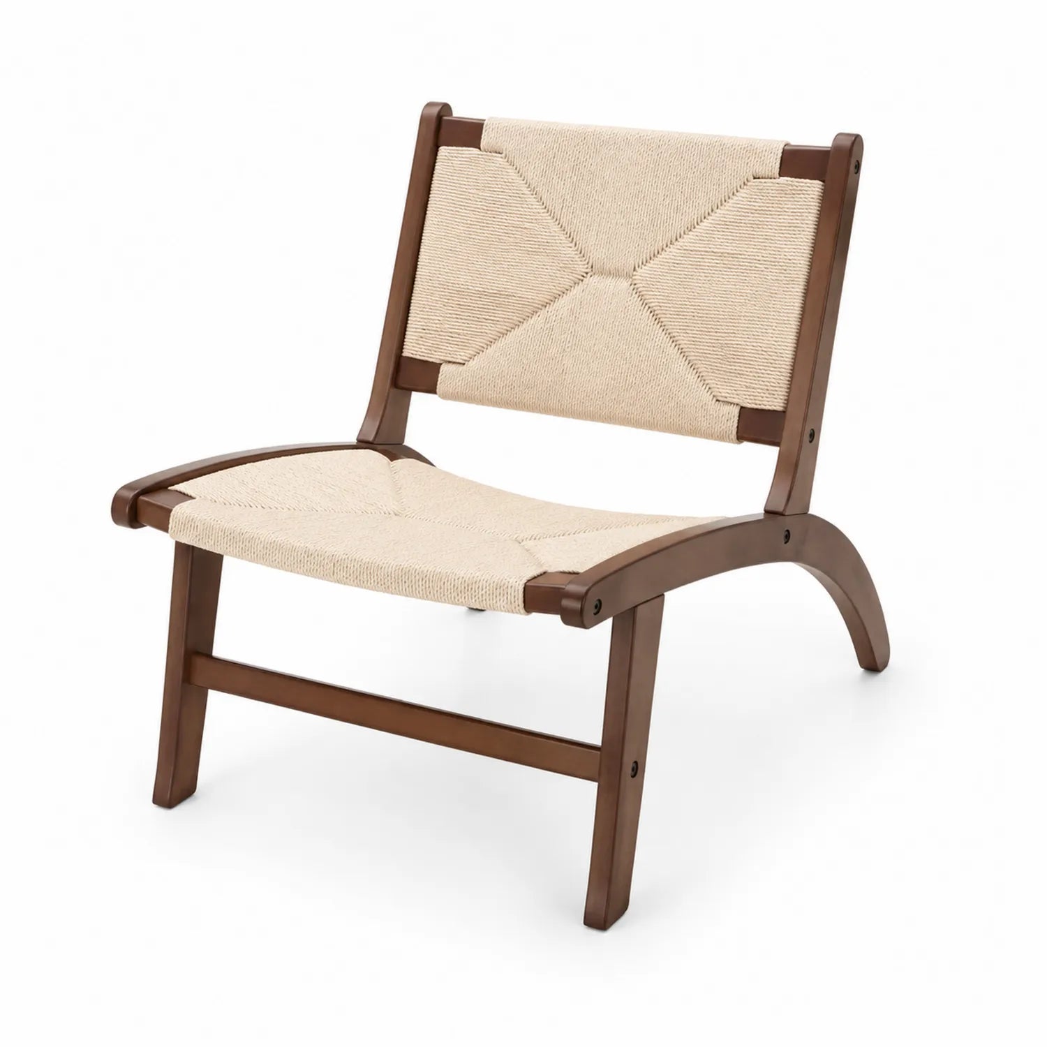 Chaise en bois avec assise en corde de coton beige
