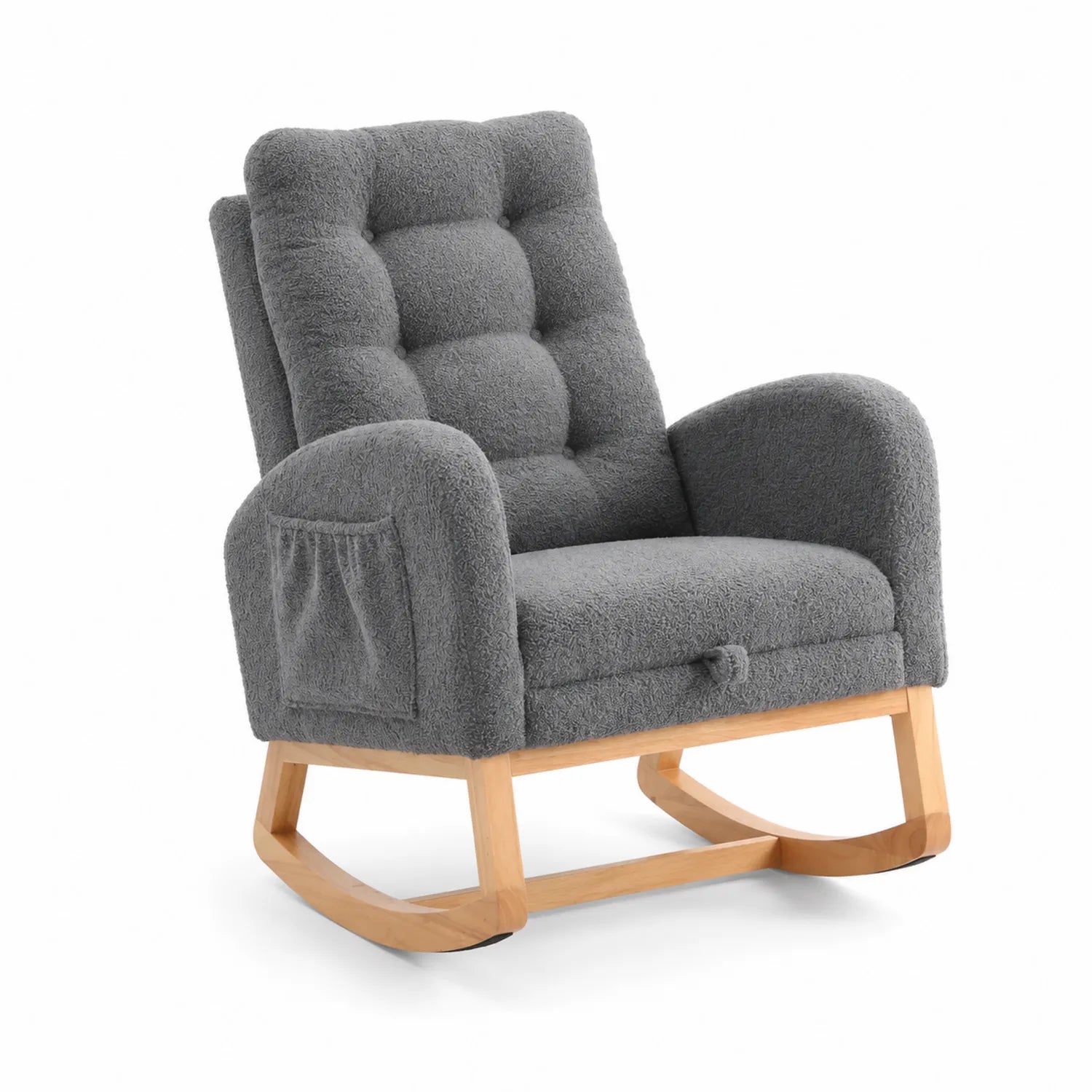 Fauteuil à bascule en bois et tissu en laine Gris