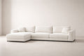 Beige Fabric L-Shaped Sectional Sofa with Cushions
