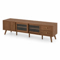 Mueble de TV de madera con puertas de cristal templado