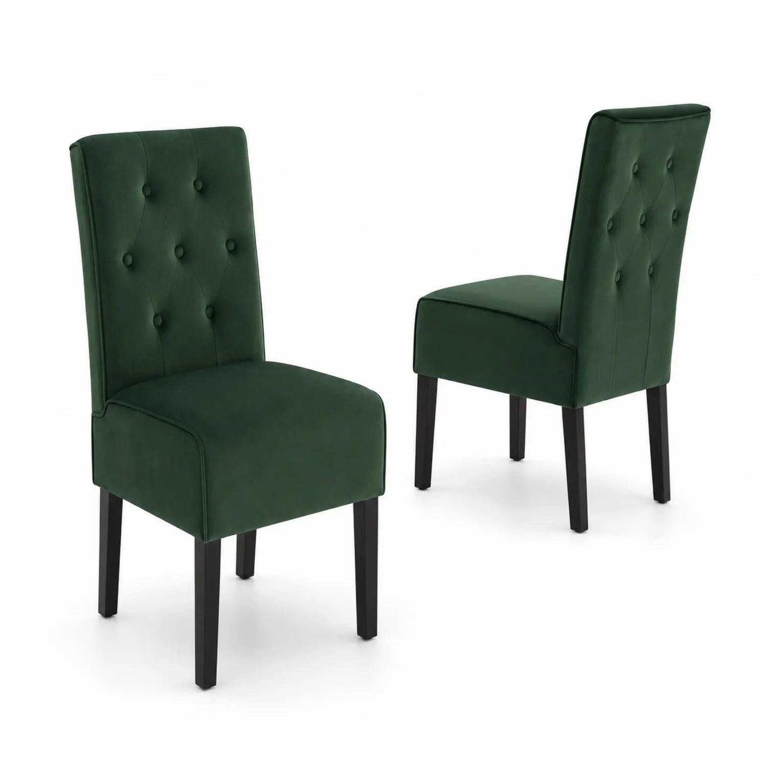 Lot de 2 chaises en velours polyester vert foncé avec pieds en bois