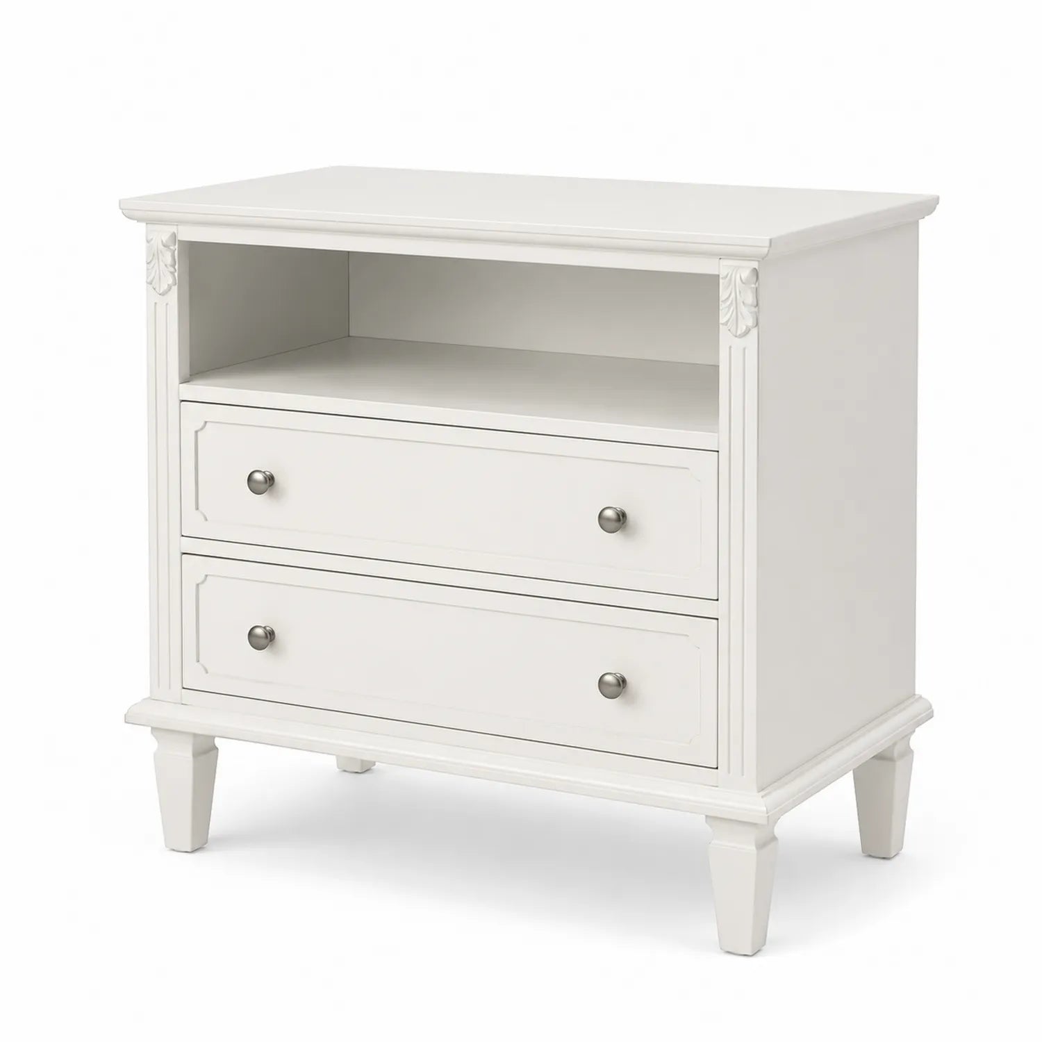Table de chevet en bois avec tiroirs et niche ouverte Blanc