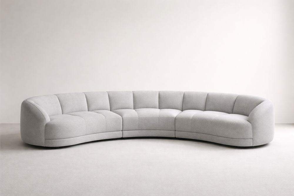 Curved Light Gray Fabric Sectional Sofa
