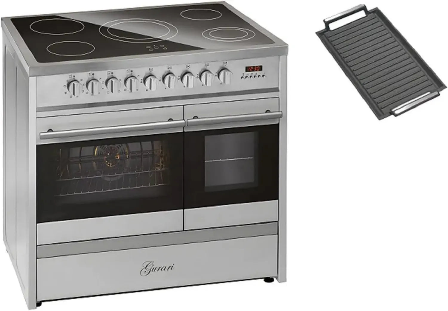 Cuisinière double four en inox 90 cm avec plaque vitrocéramique