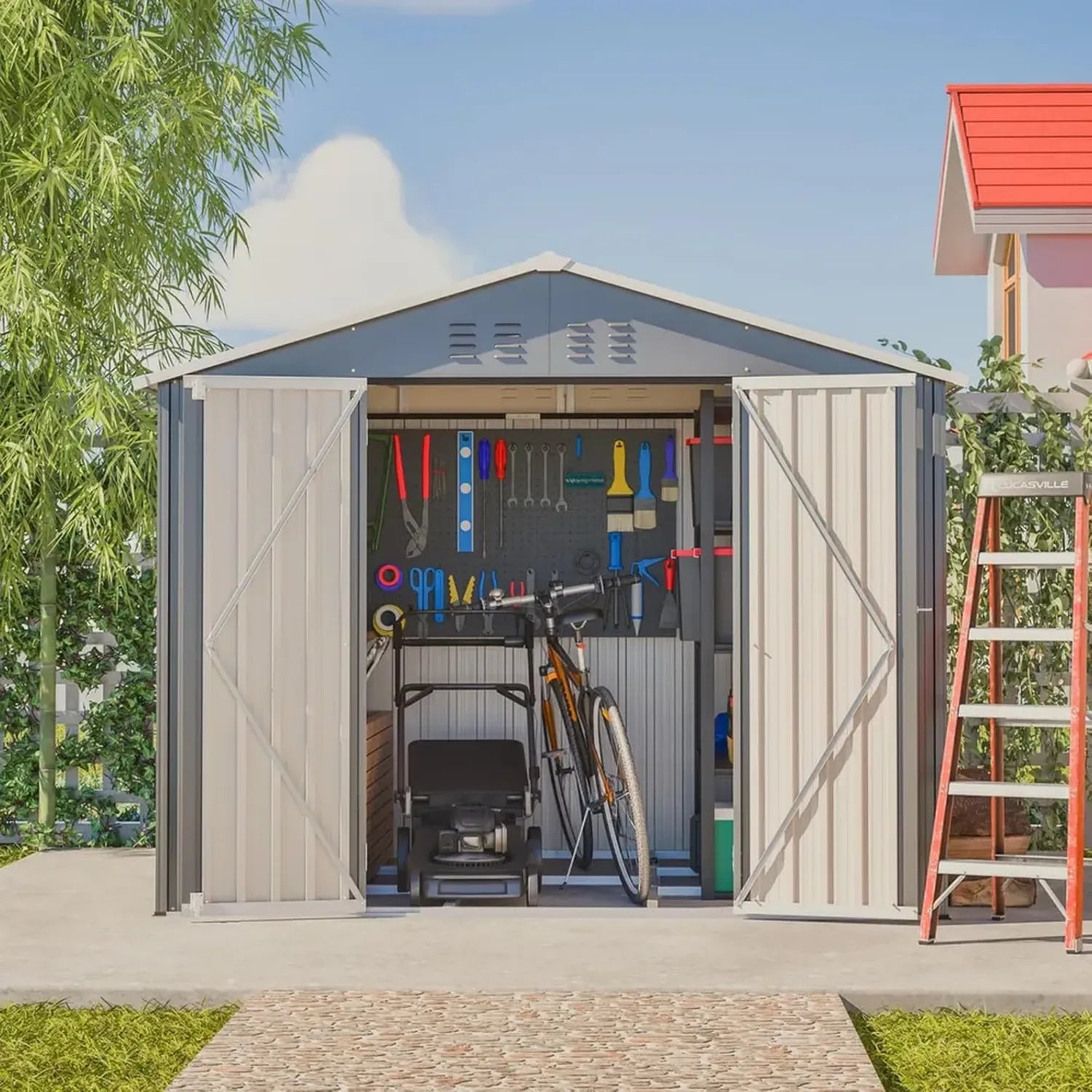Abri de Jardin Métal Gris 8x6 FT avec Ventilation et Serrure