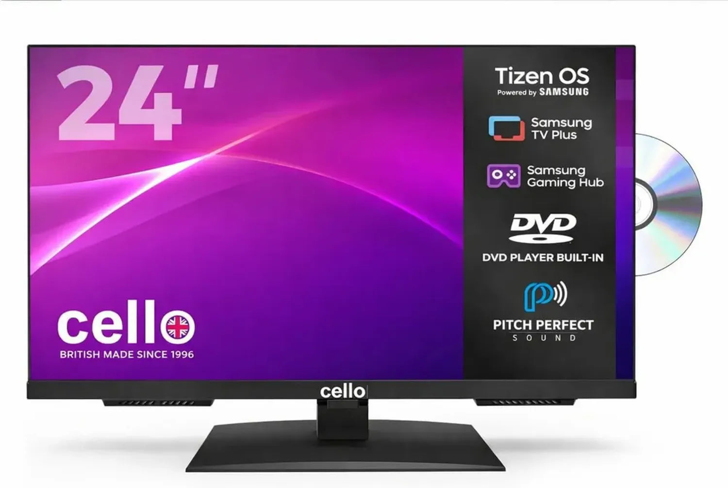 Téléviseur LED Smart 24 Cello C2426TZF avec Tizen OS, Hub de Jeux, Bluetooth, Idéal pour Cuisine et Chambre