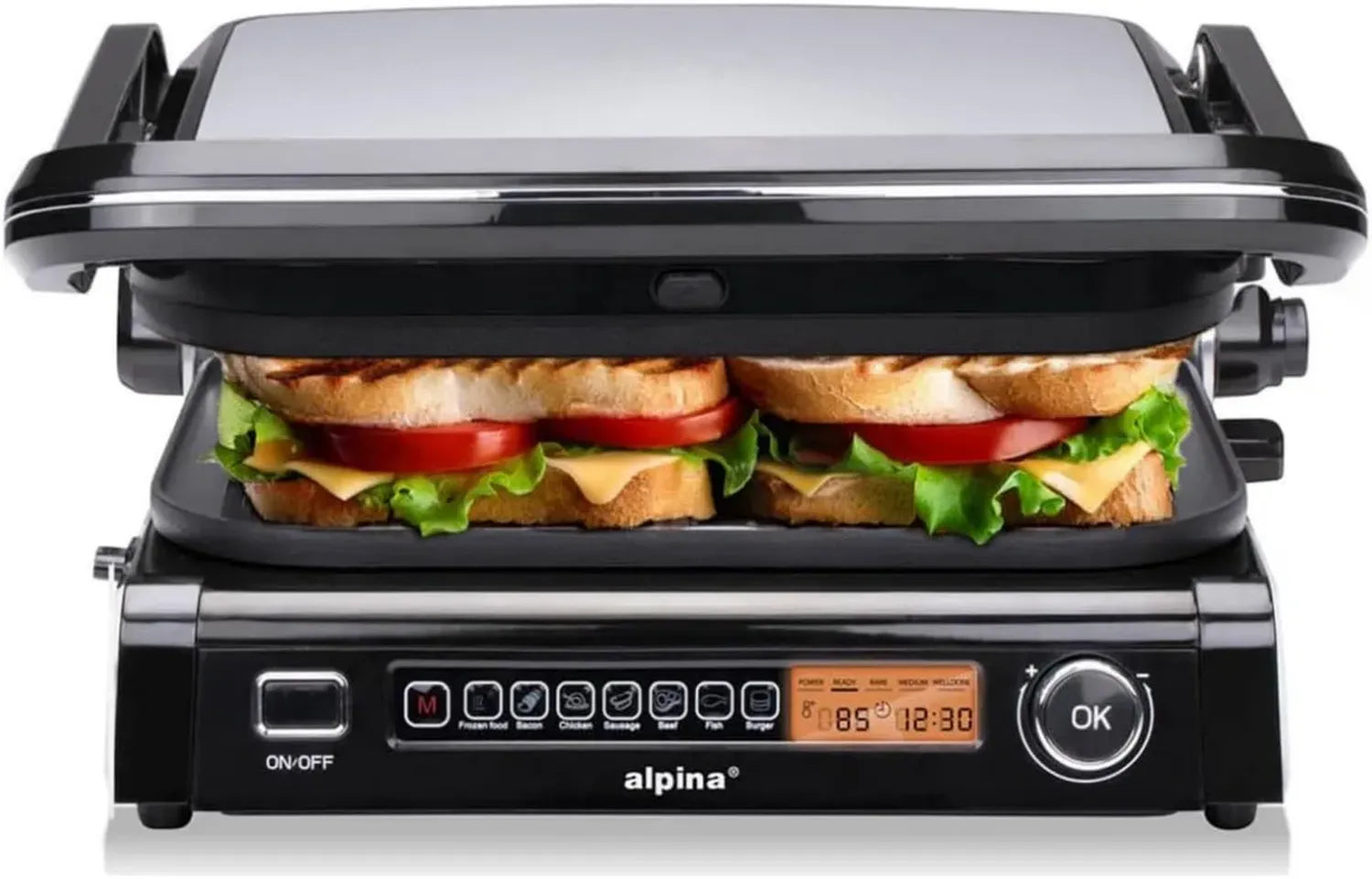 Gril Électrique Multifonction 2100W - Panini et Viande, 8 Modes de Cuisson, Minuterie, Plaques Antiadhésives